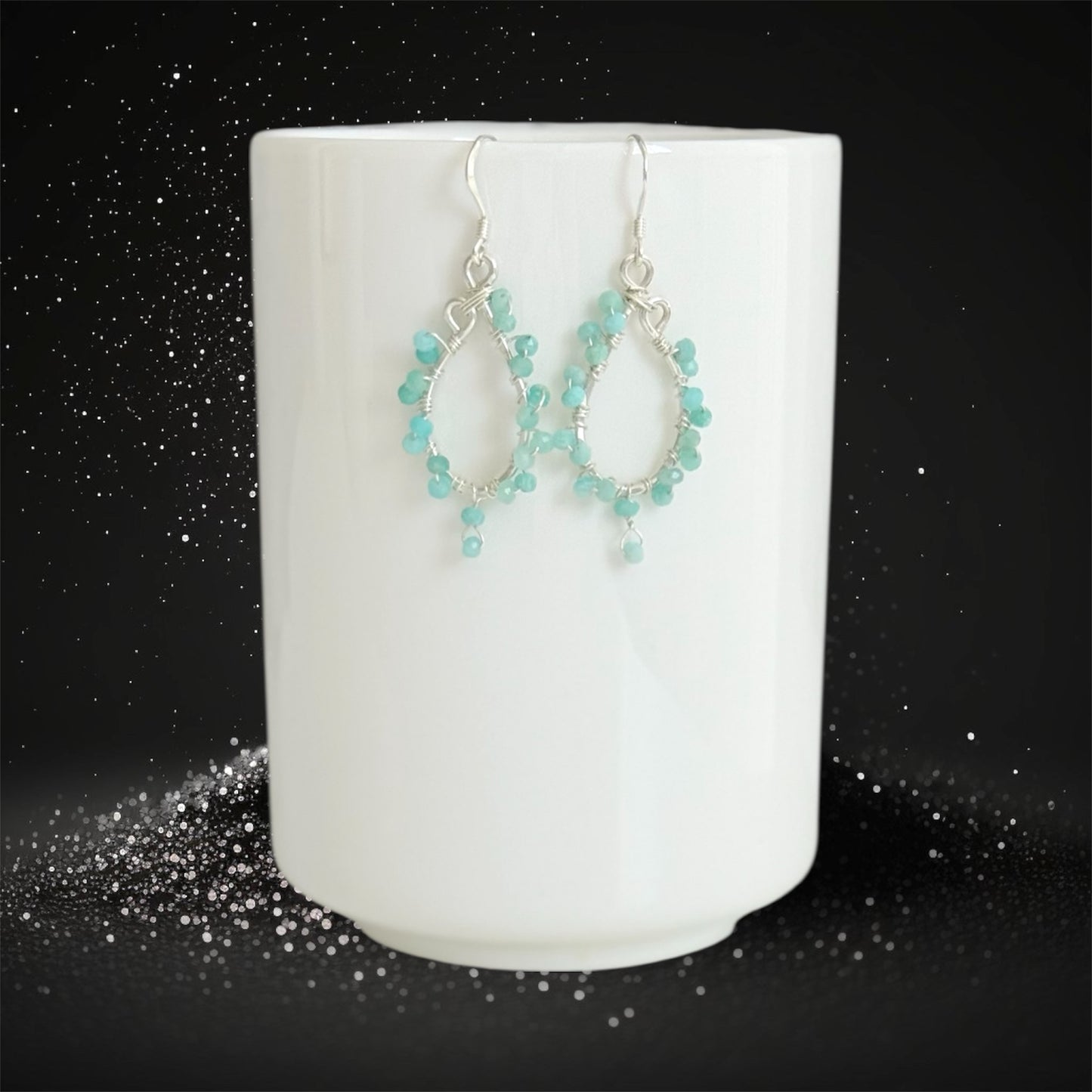 Sterling silver hoops with amazonite gems