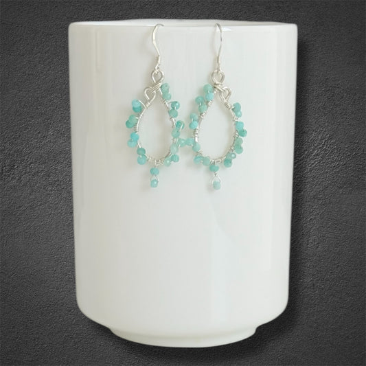 Sterling silver hoops with amazonite gems