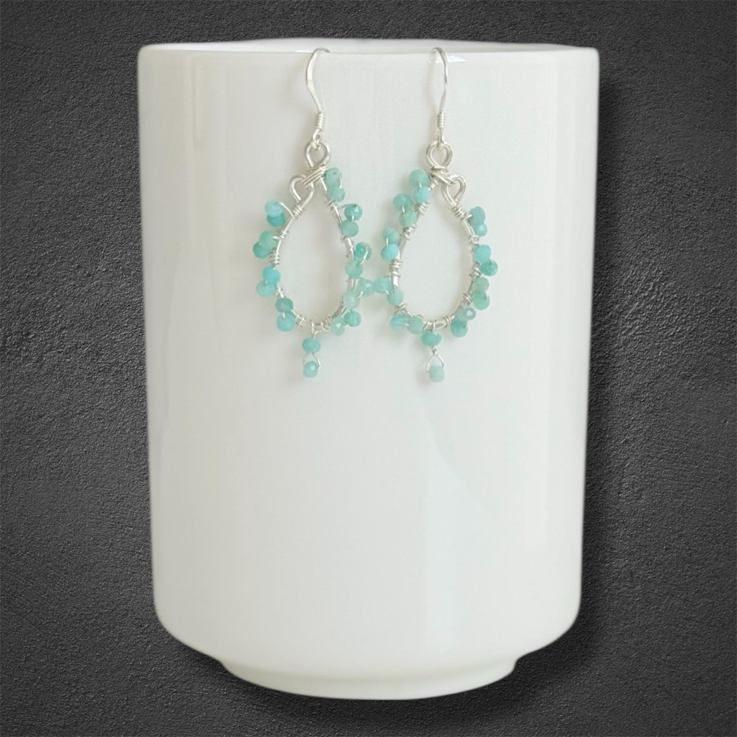 Sterling silver hoops with amazonite gems