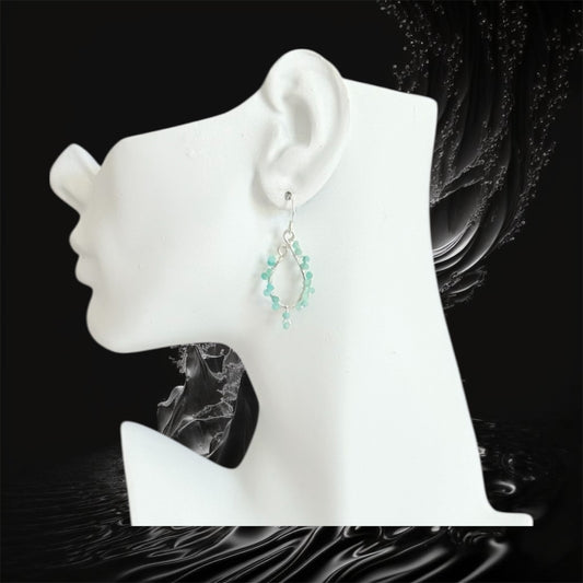 Sterling silver handmade hoops for to faceted amazonite natural stone