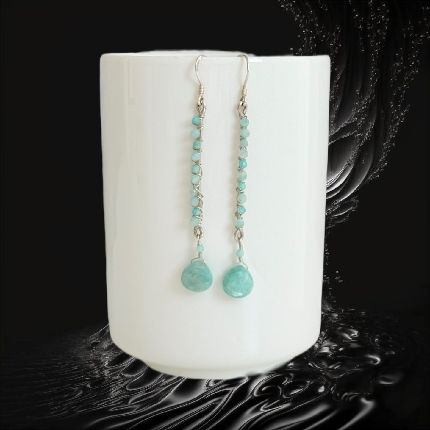 Sterling silver and amazonite gem earrings, hand crafted