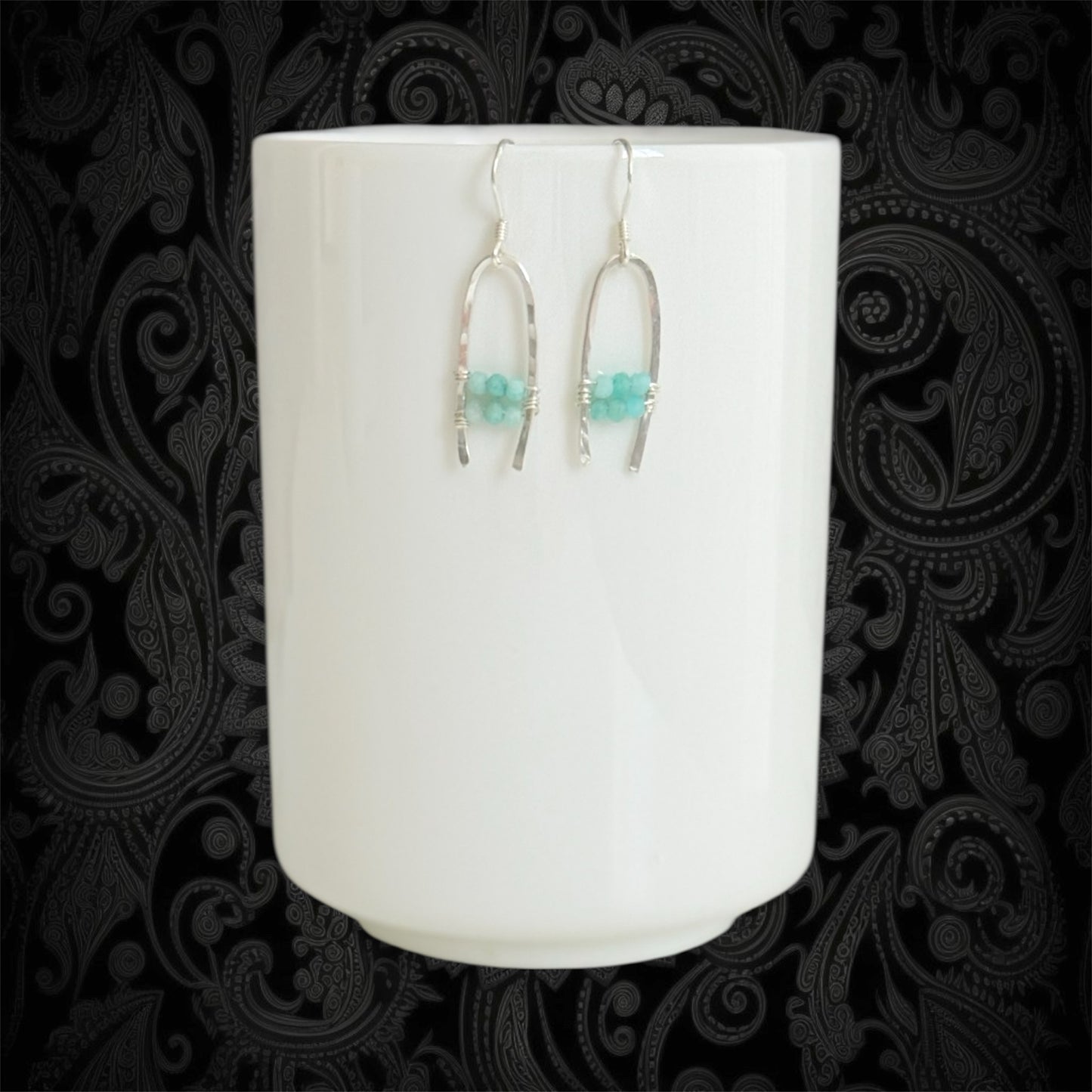 Sterling silver boho earrings with faceted amazonite gems