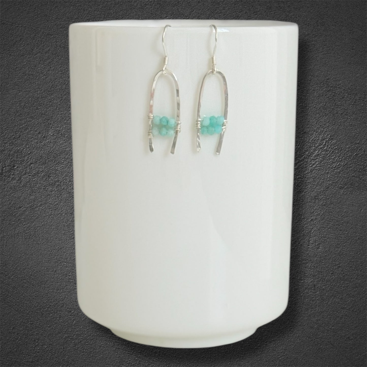 Sterling silver boho earrings with faceted amazonite gems