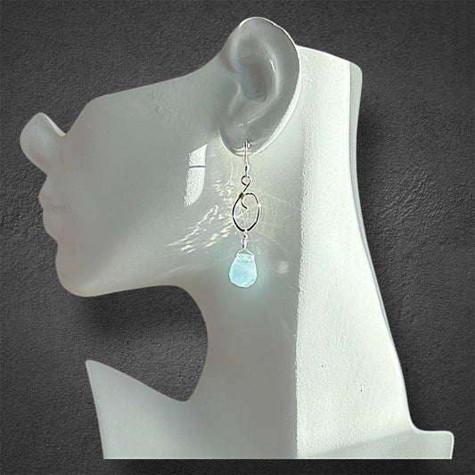 Artisanal sterling silver earrings with faceted cut aquamarine amethyst handcrafted
