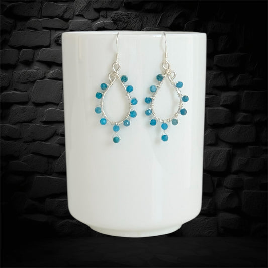 Handmade sterling silver chandelier earring with small faceted blue apatite gemstones
