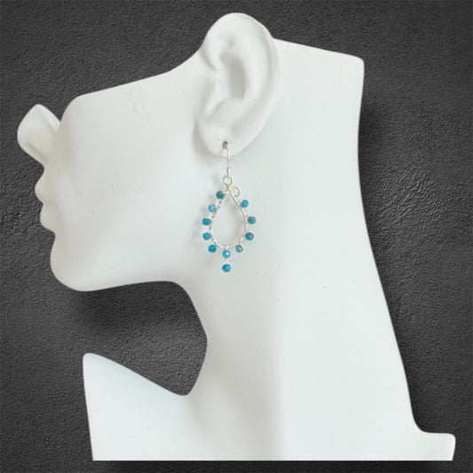 Statement Sterling silver earrings with blue apatite gemstones