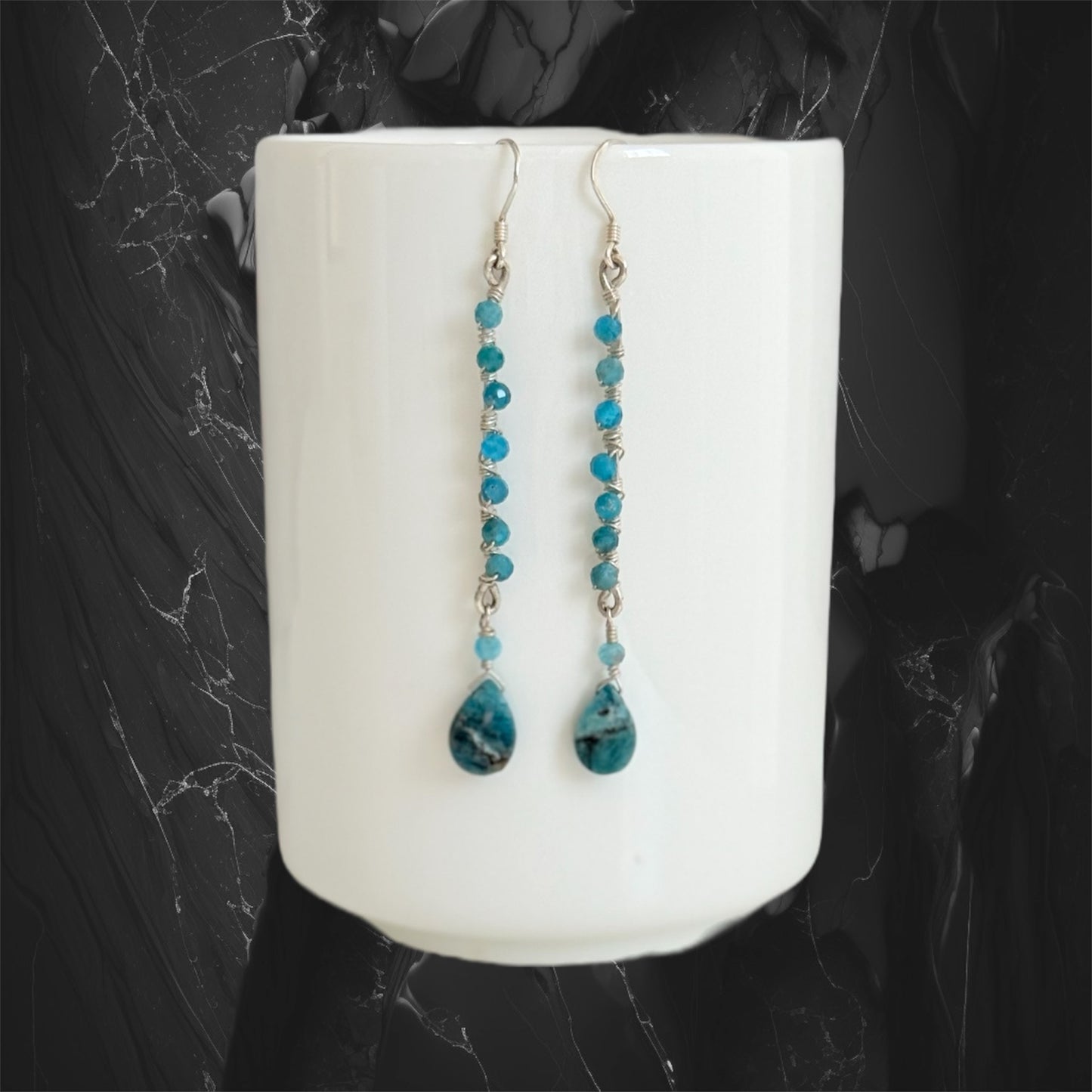 Handmade earrings with sterling silver and genuine blue apatite