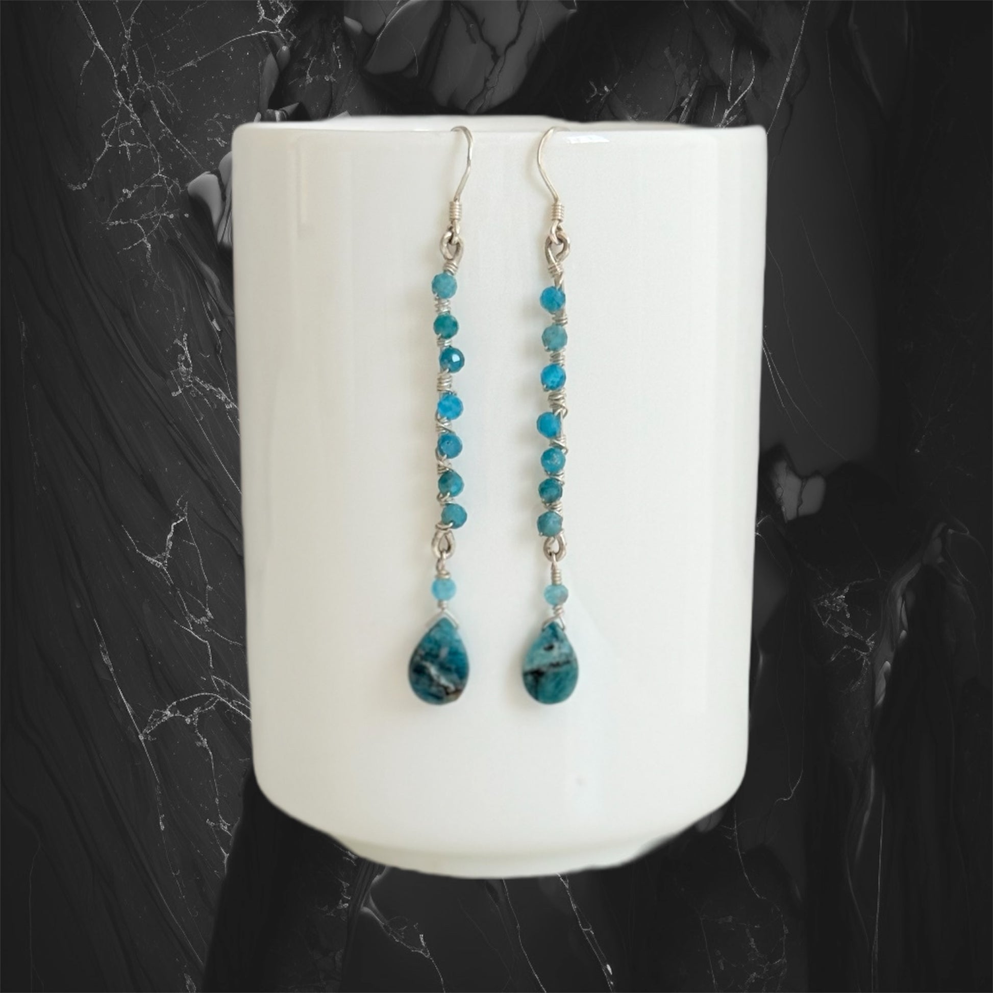 Handmade earrings with sterling silver and genuine blue apatite
