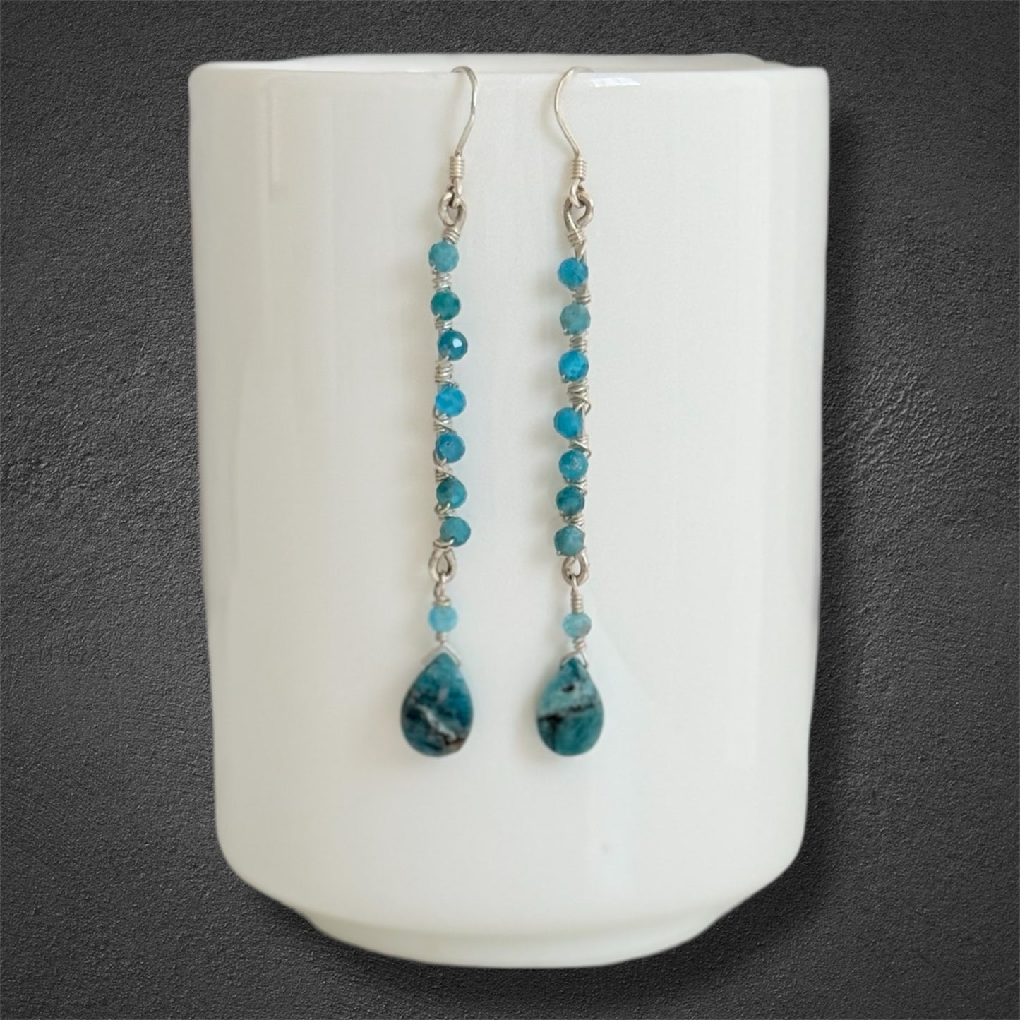 Handmade earrings with sterling silver and genuine blue apatite