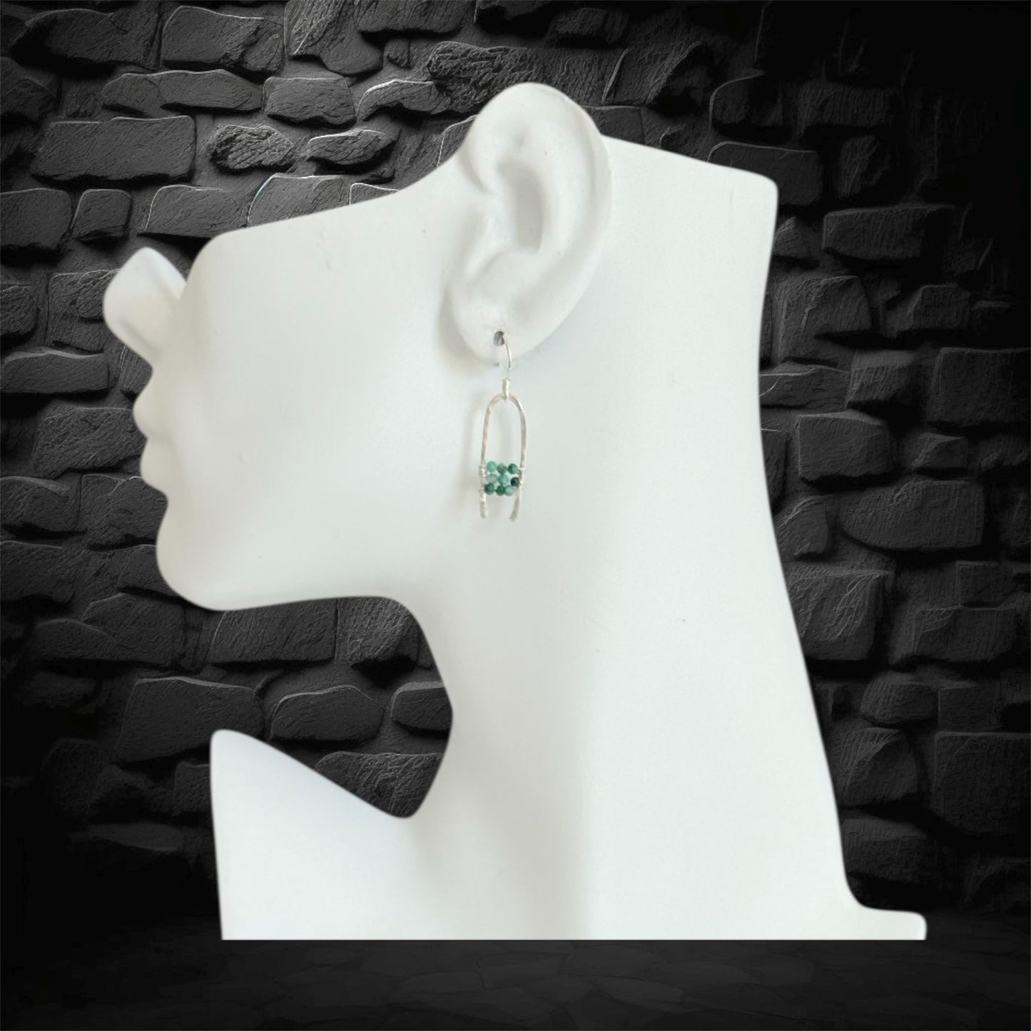Handcrafted boho silver drop earrings with chrysoprase gems
