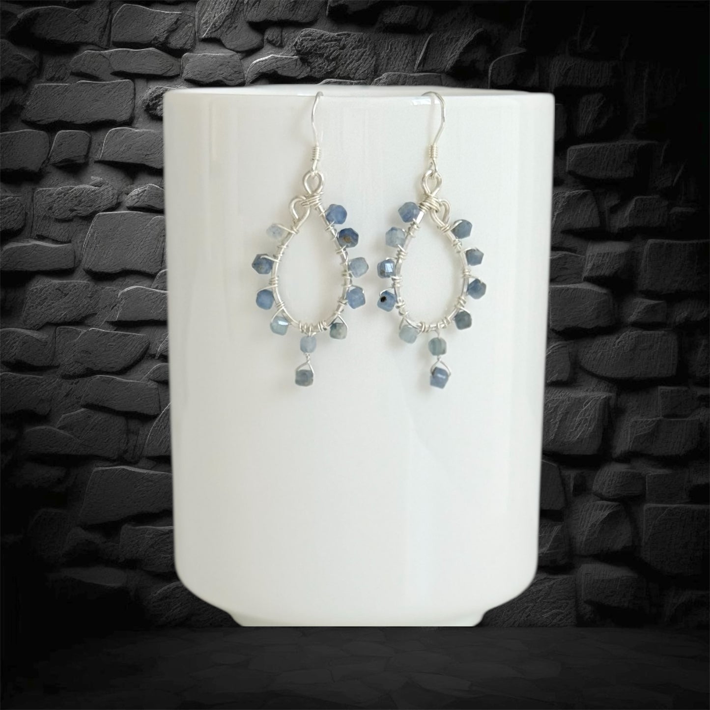 Sterling silver drop earrings with kyanite natural stones