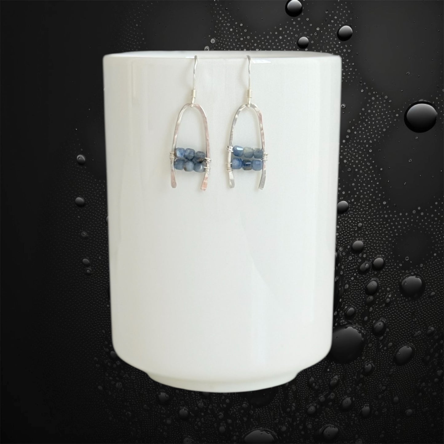 Sterling silver handcrafted boho statement earrings with blue kyanite gemstones