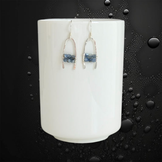 Sterling silver handcrafted boho statement earrings with blue kyanite gemstones