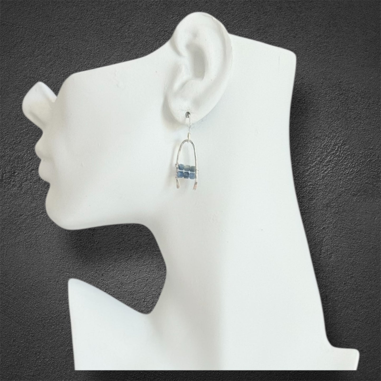 Sterling silver lucky horseshoe statement boho earrings with faceted blue kyanite