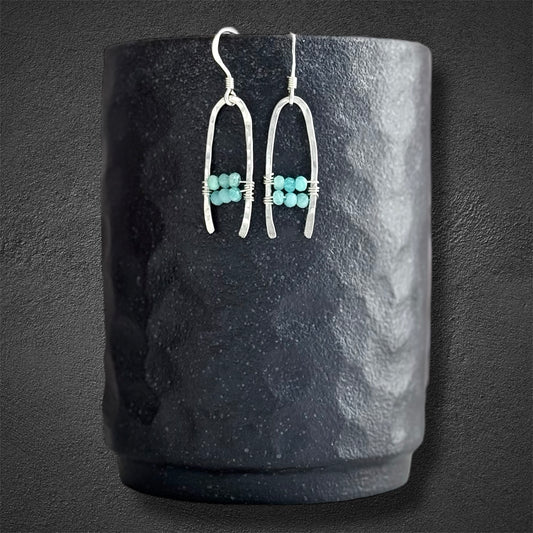 Sterling silver boho earrings with faceted amazonite gems
