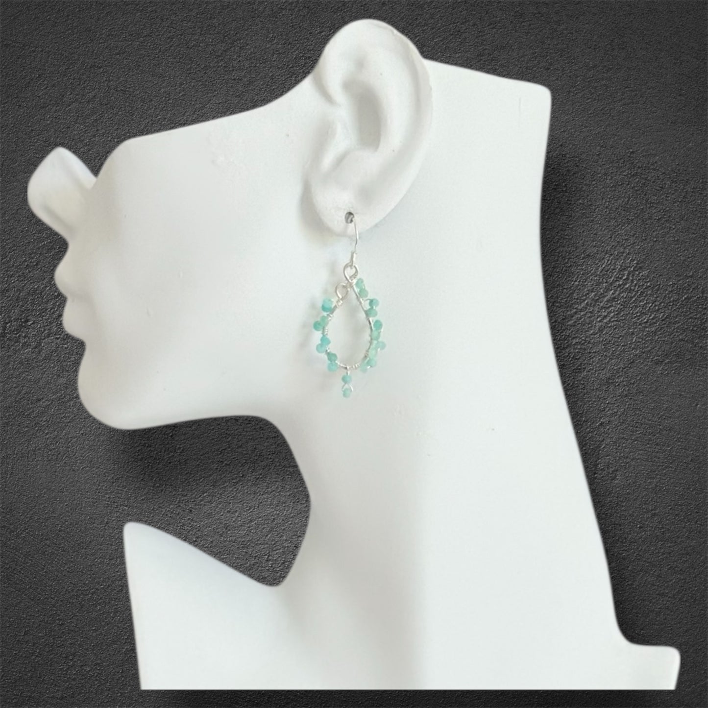 Sterling silver handmade hoops for to faceted amazonite natural stone