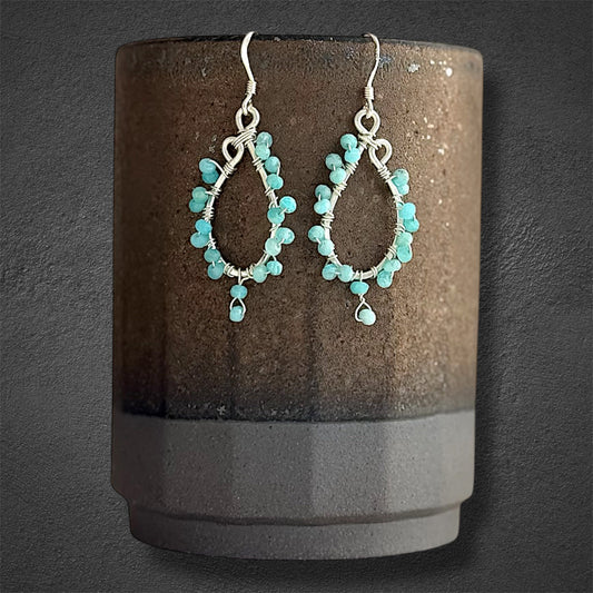 Sterling silver hoops with amazonite gems