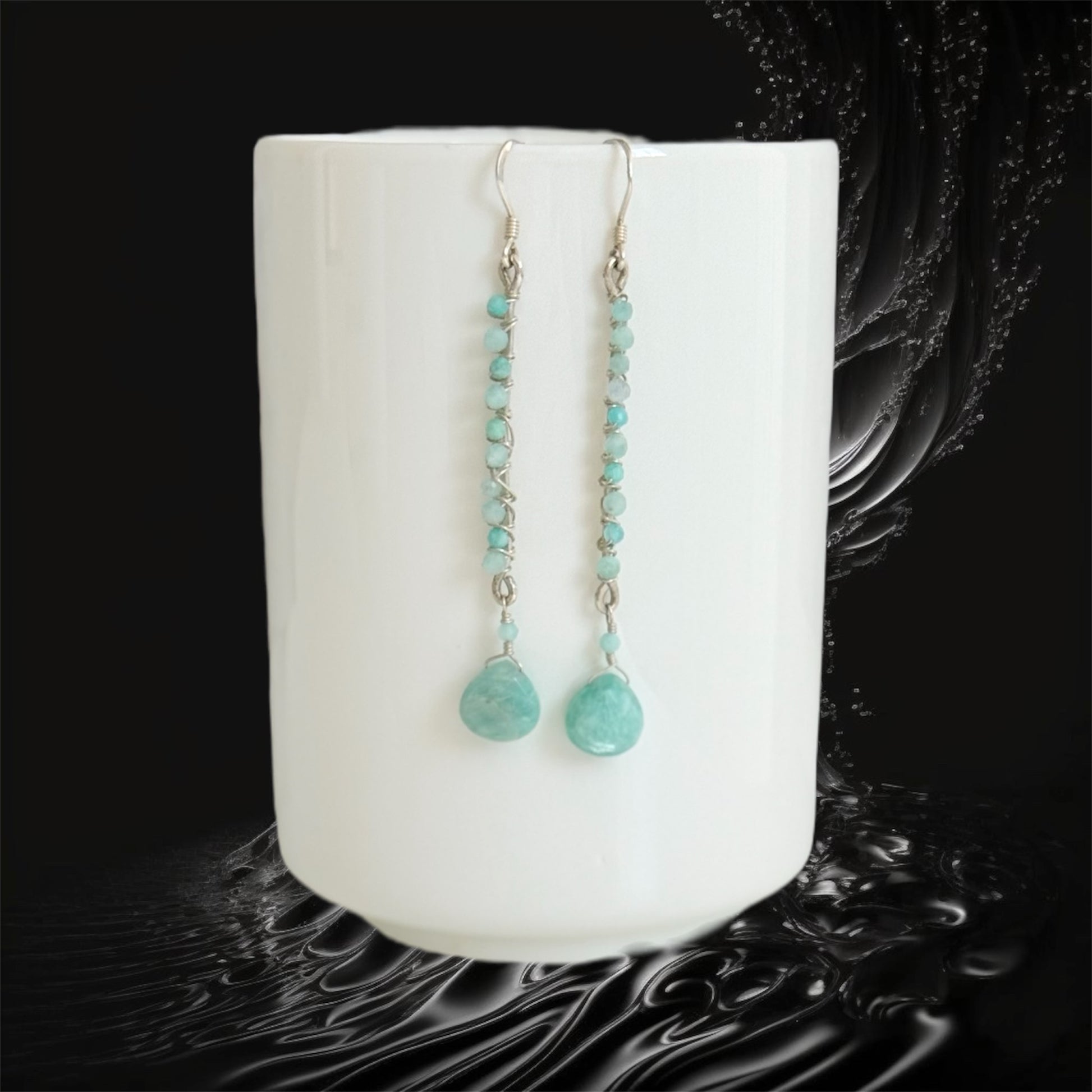 Sterling silver and amazonite gem earrings, hand crafted 