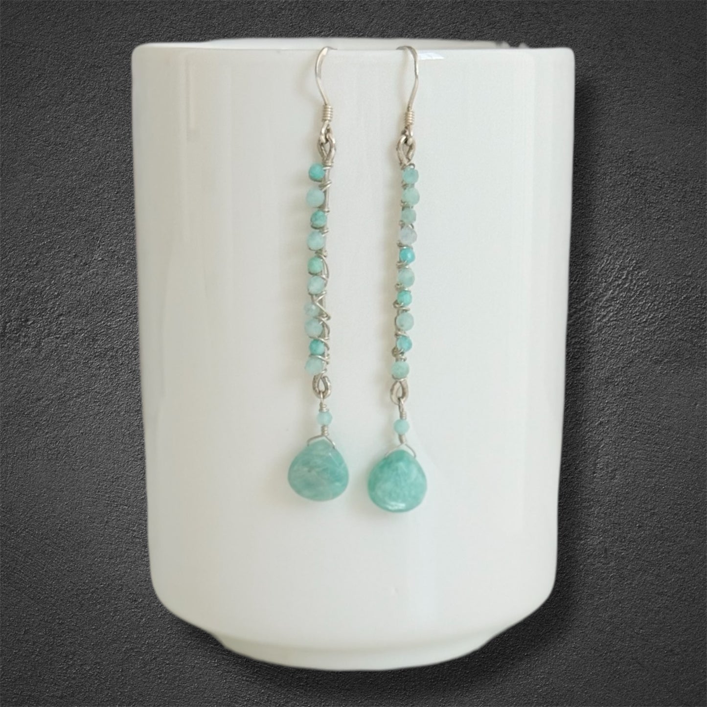 Sterling silver and amazonite gem earrings, hand crafted 
