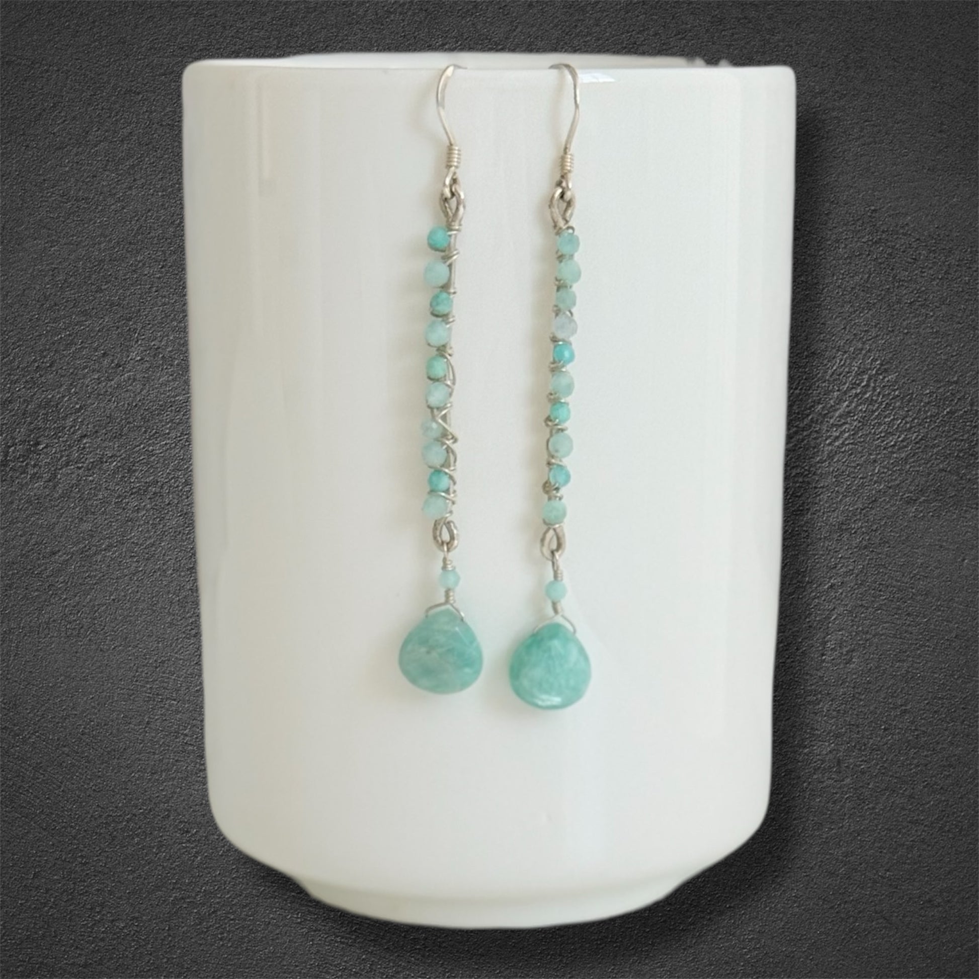 Sterling silver and amazonite gem earrings, hand crafted 