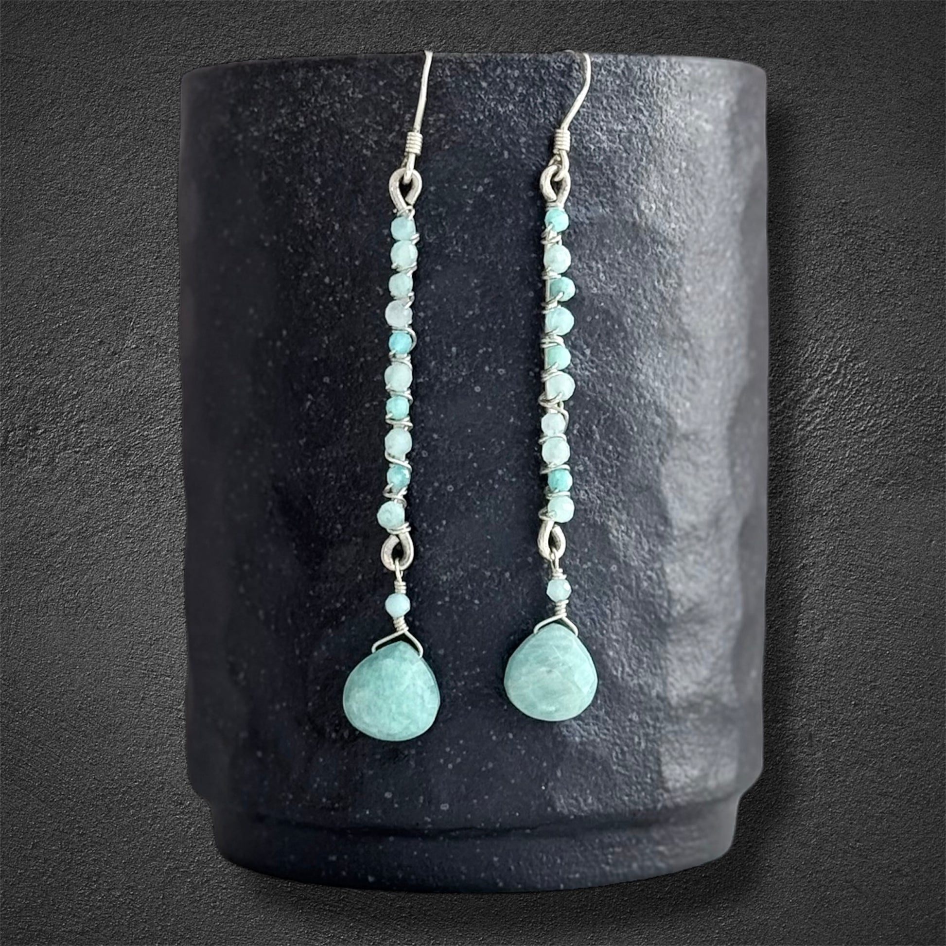 Sterling silver and amazonite gem earrings, hand crafted 