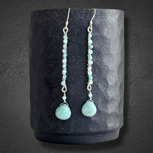 Sterling silver and amazonite gem earrings, hand crafted 