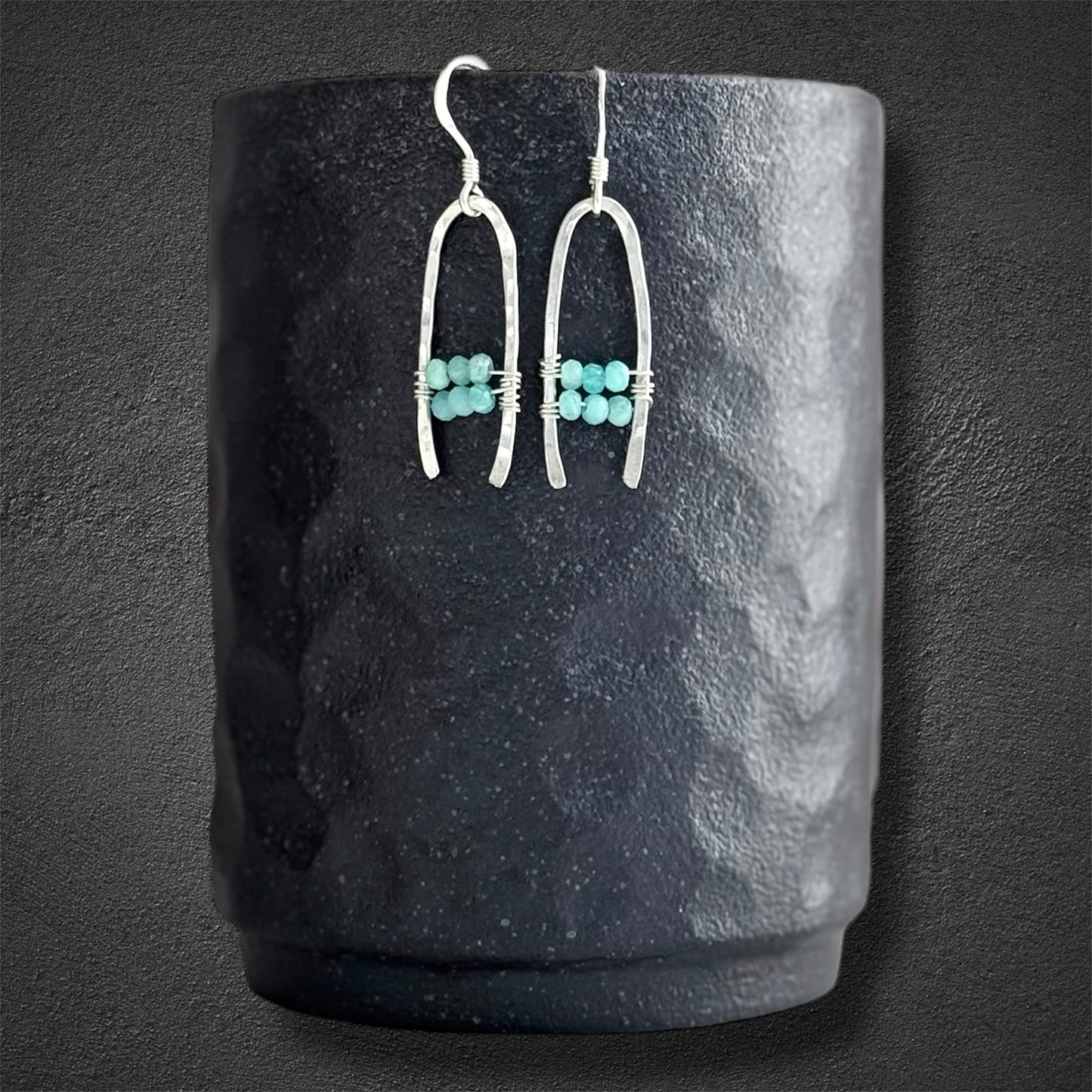 Sterling silver boho earrings with faceted amazonite gems