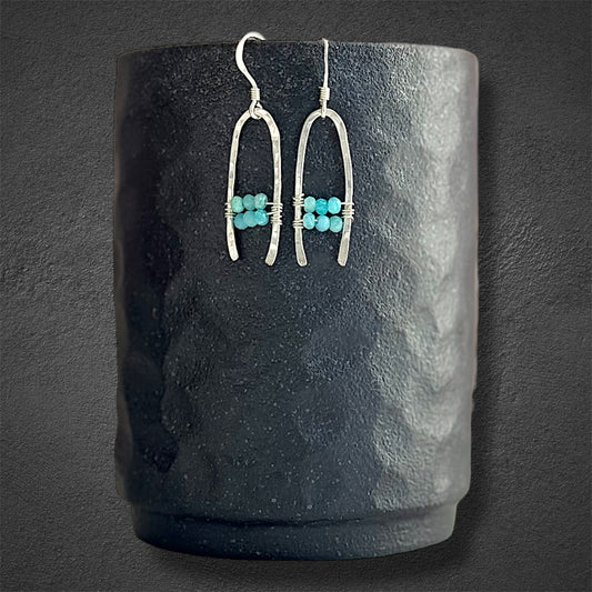 Sterling silver boho earrings with faceted amazonite gems