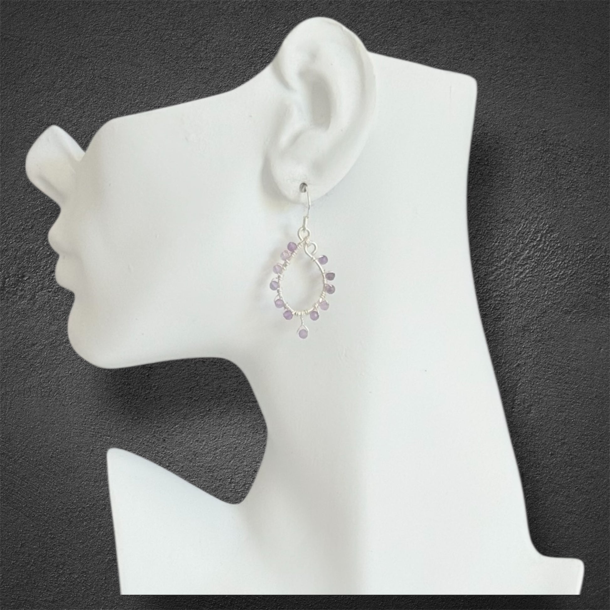 Boho handcrafted drop earrings with amethyst natural semi precious stones and sterling silver