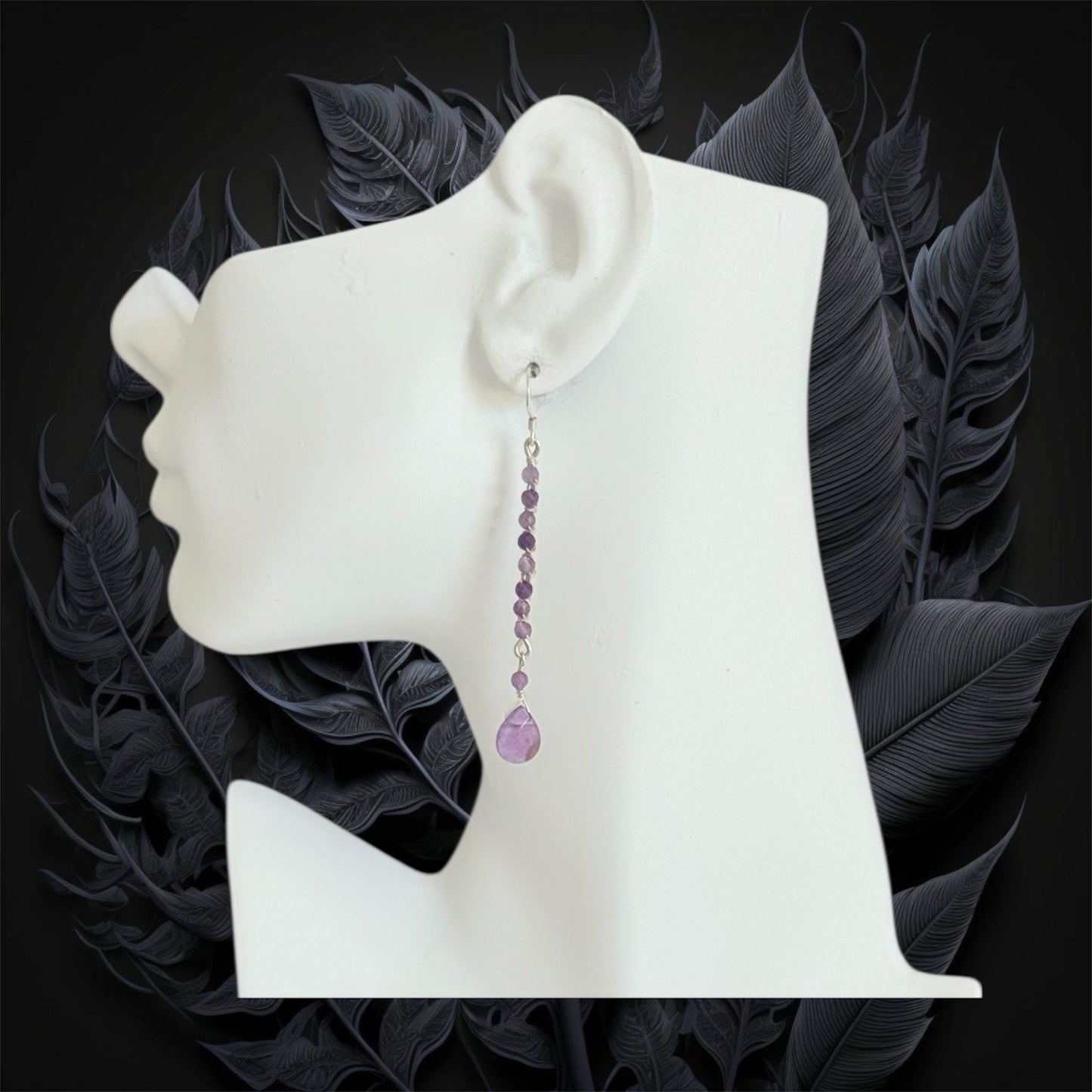 Amethyst long drop sterling silver earrings