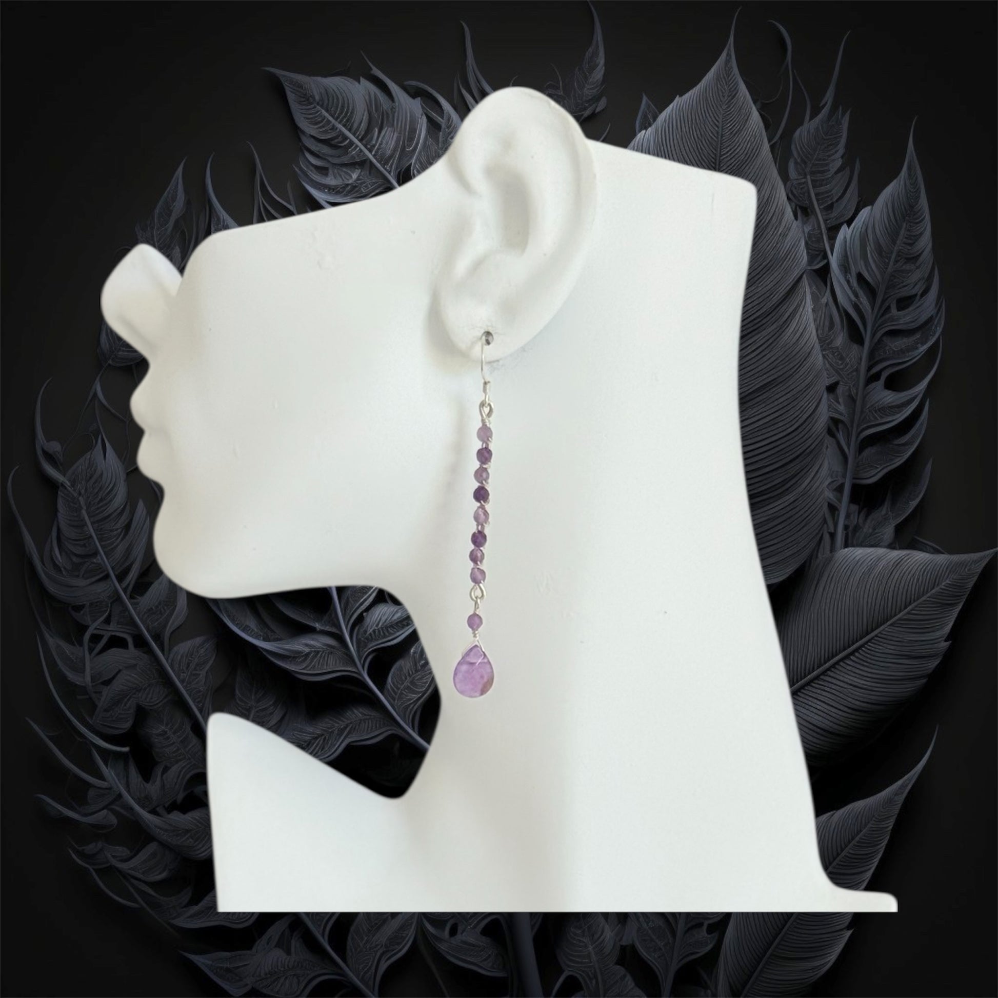 Amethyst long drop sterling silver earrings