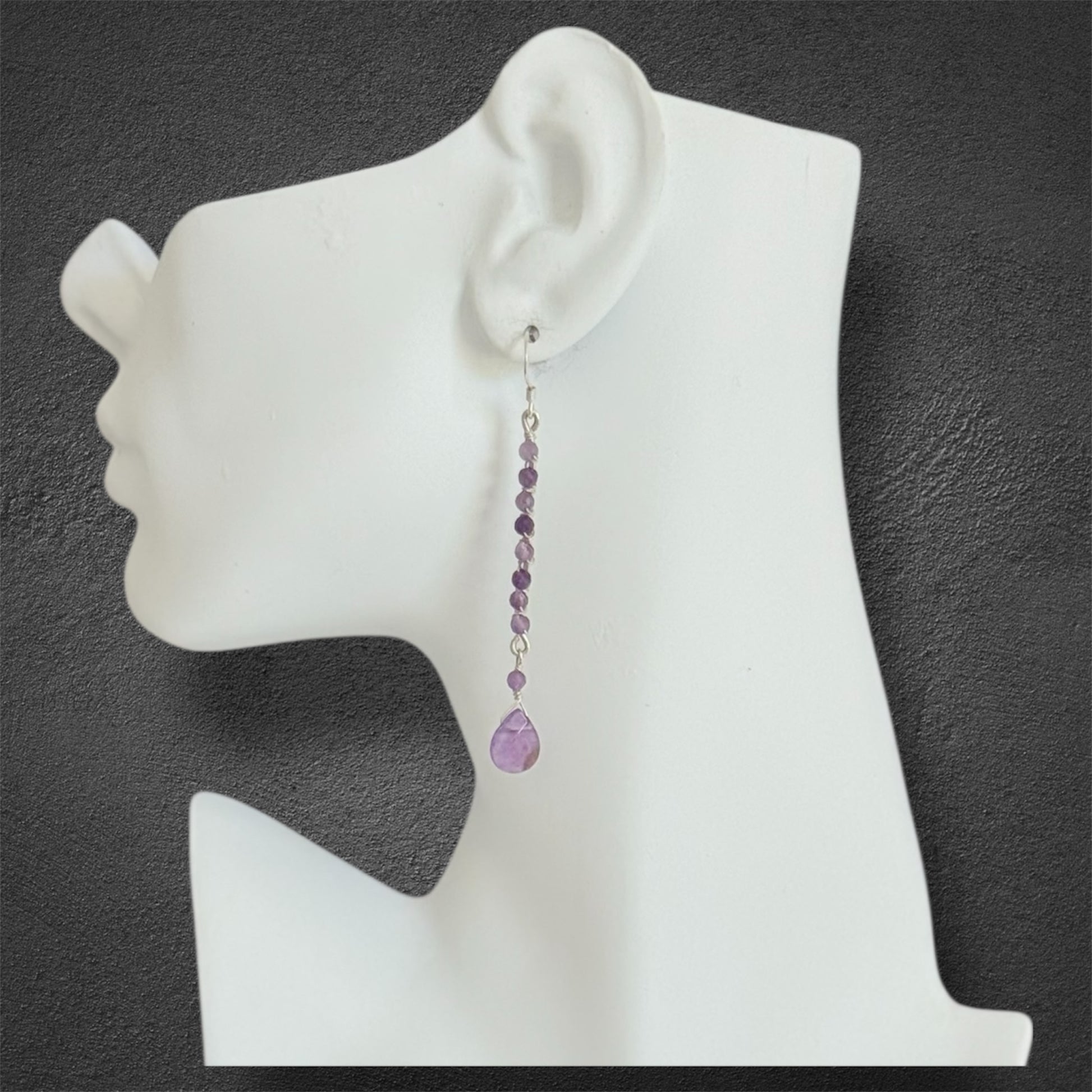 Amethyst long drop sterling silver earrings