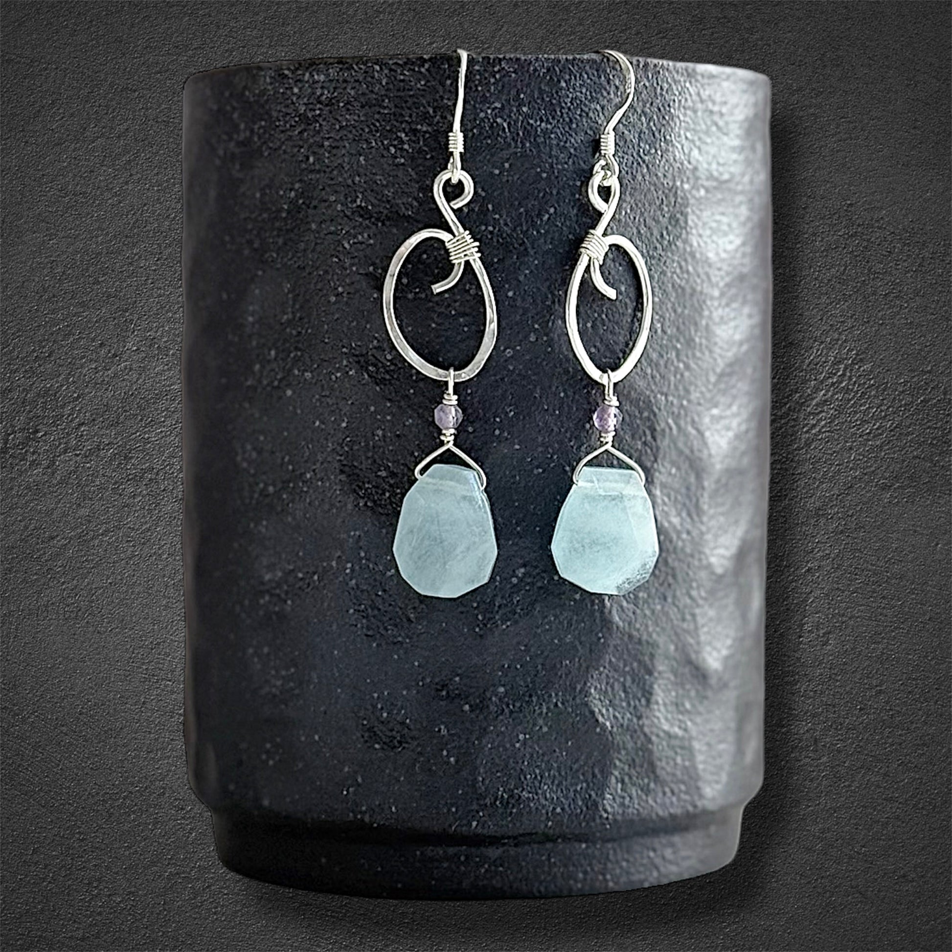 Handcrafted aquamarine sterling silver boo earrings 