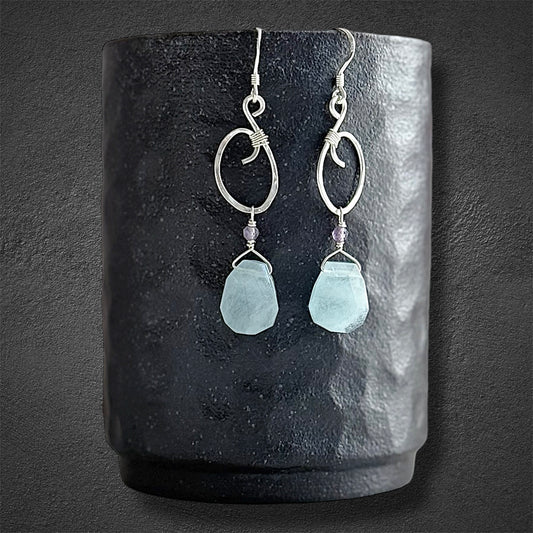 Handcrafted aquamarine sterling silver boo earrings 