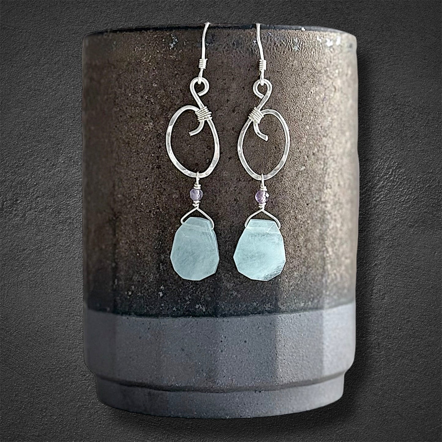 Sterling silver and aquamarine accented with amethyst handmade earrings