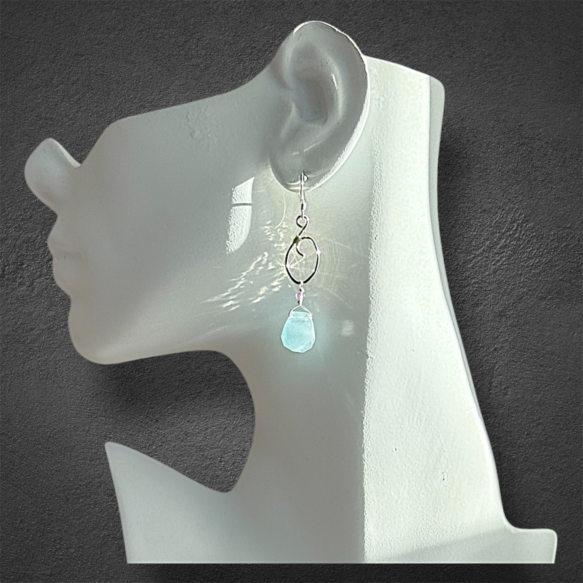 Artisanal sterling silver earrings with faceted cut aquamarine amethyst handcrafted 