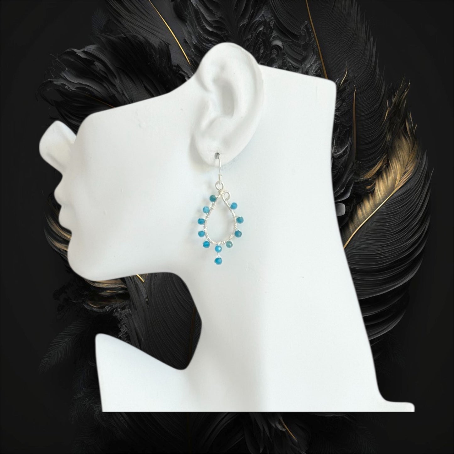 Statement Sterling silver earrings with blue apatite gemstones