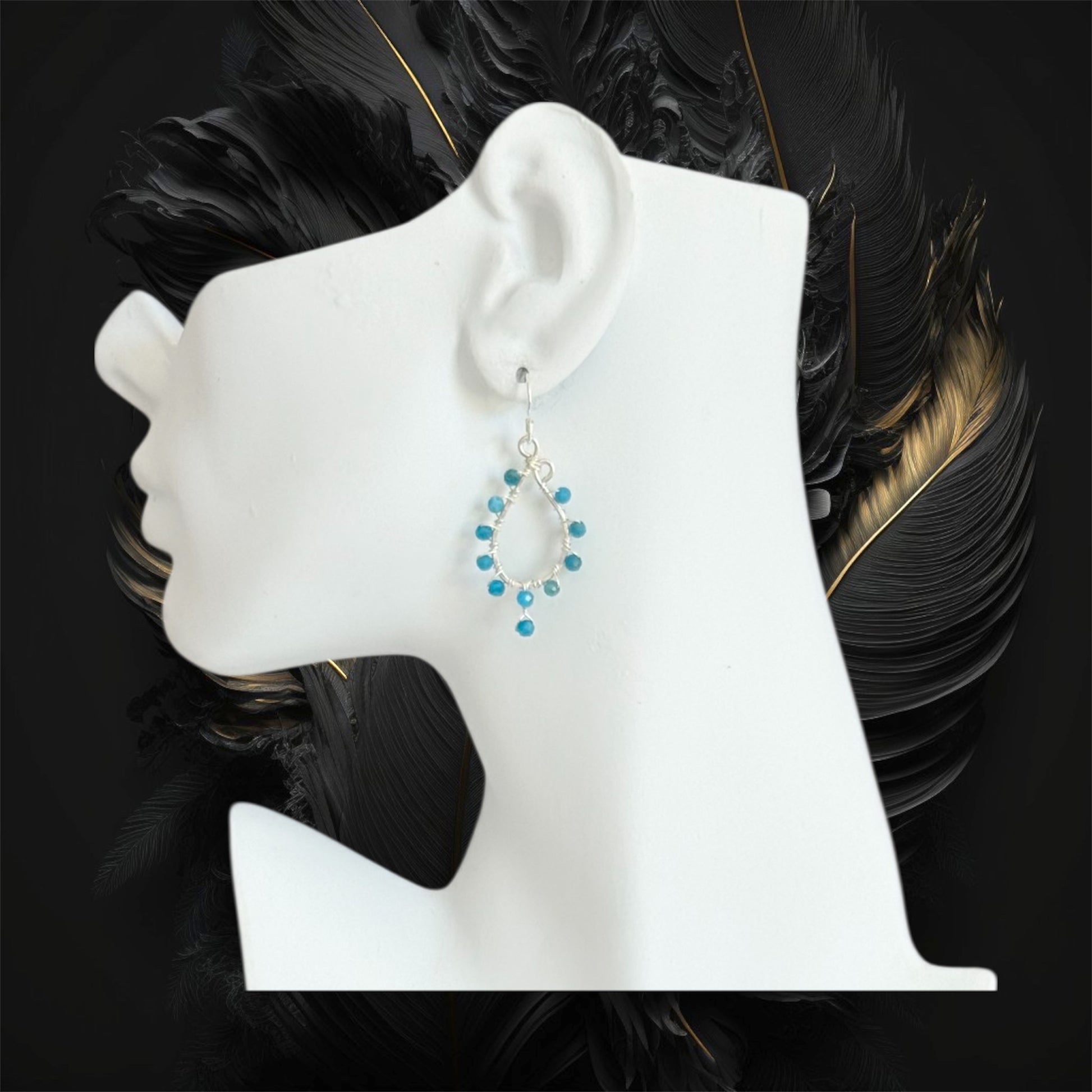 Statement Sterling silver earrings with blue apatite gemstones