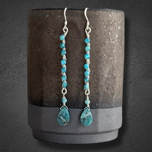 Blue apatite faceted gemstones with sterling silver