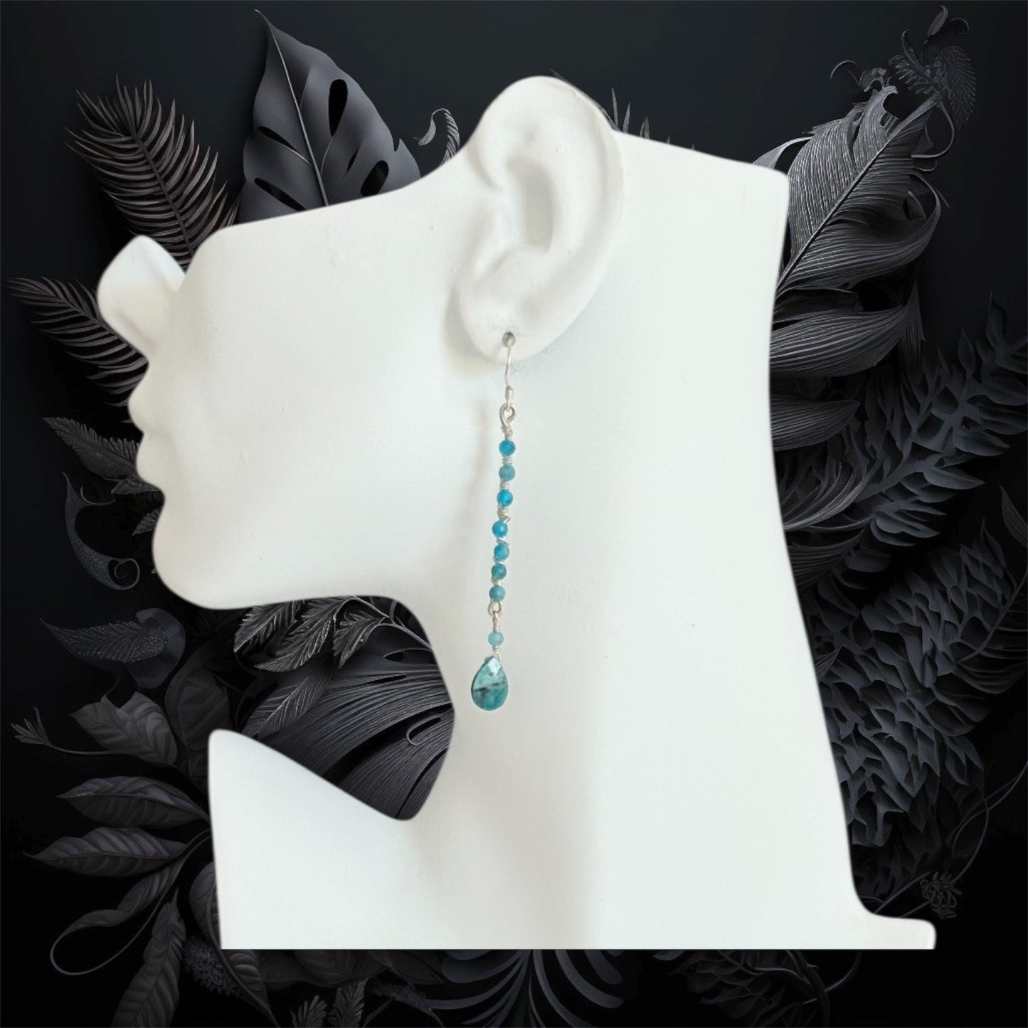 Sterling silver earrings with natural blue apatite gem