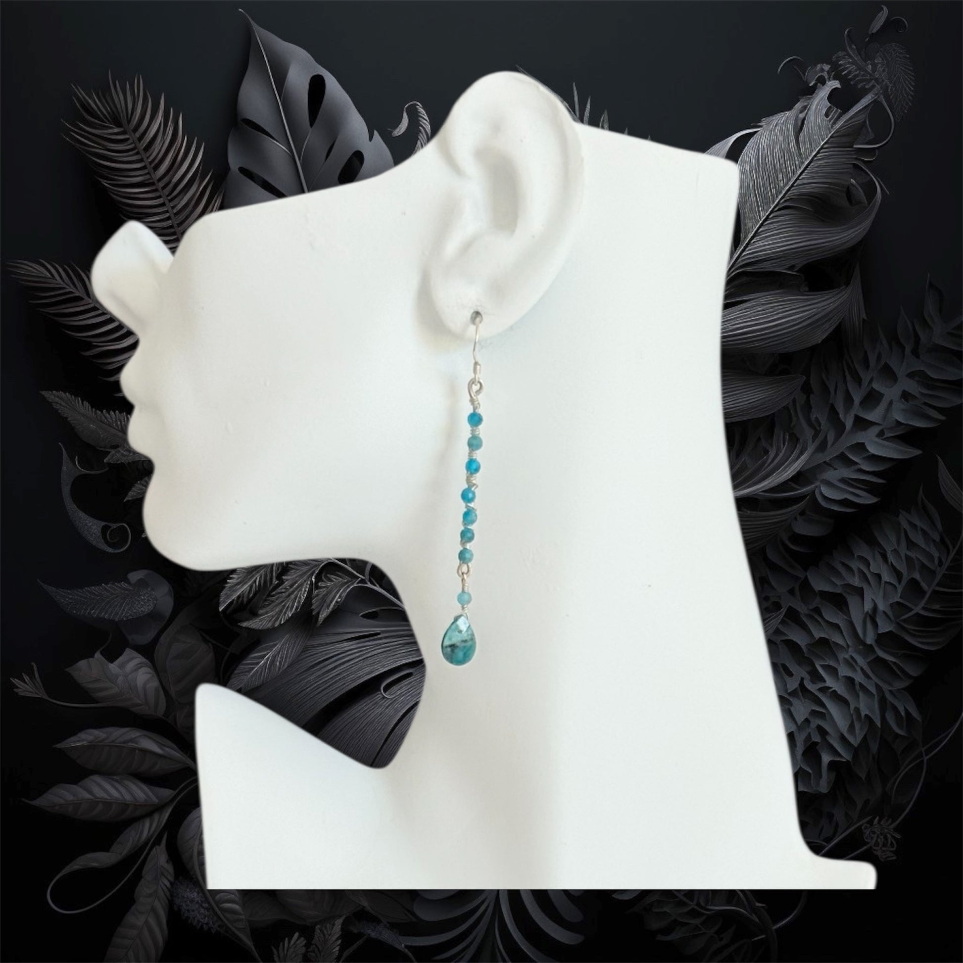 Sterling silver earrings with natural blue apatite gem