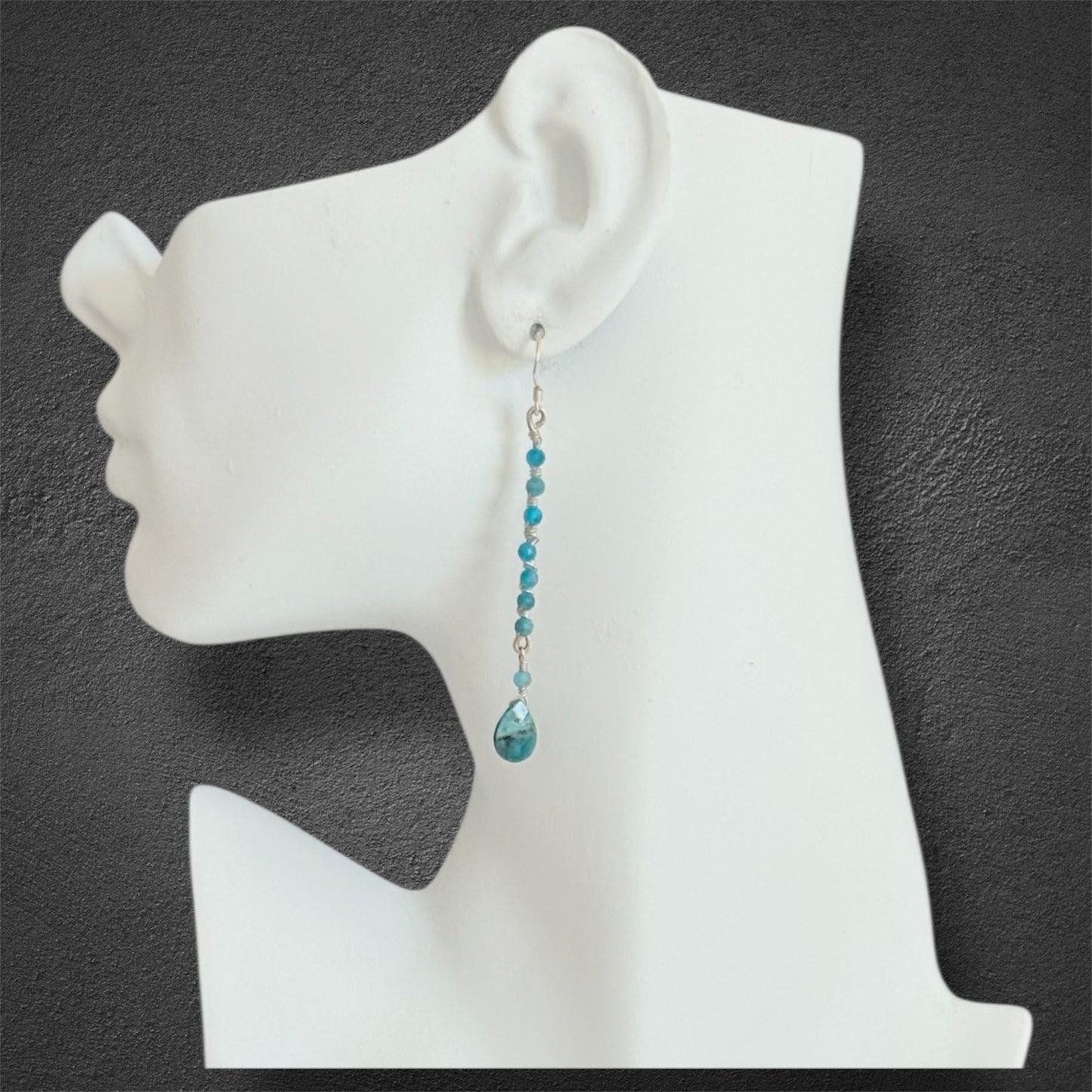 Sterling silver earrings with natural blue apatite gem
