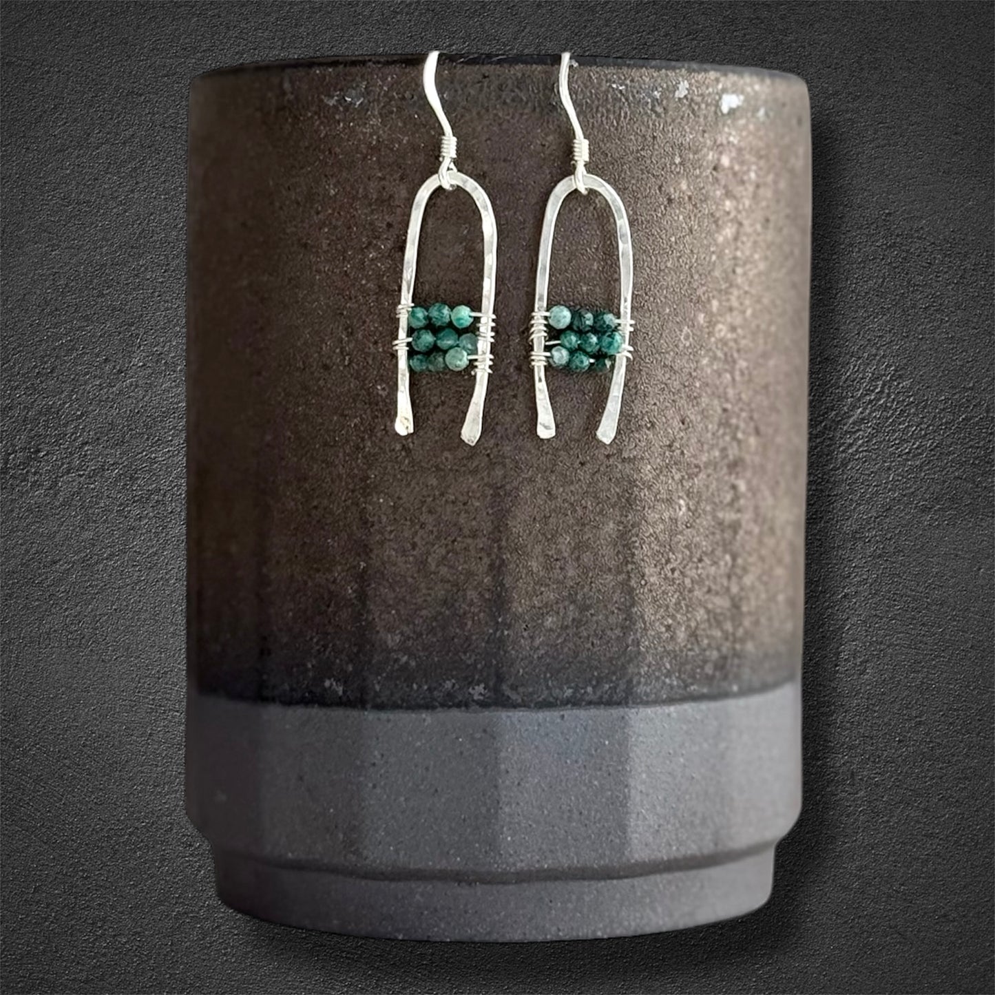Handcrafted silver boho earrings with chrysoprase gemstones