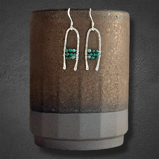 Handcrafted silver boho earrings with chrysoprase gemstones