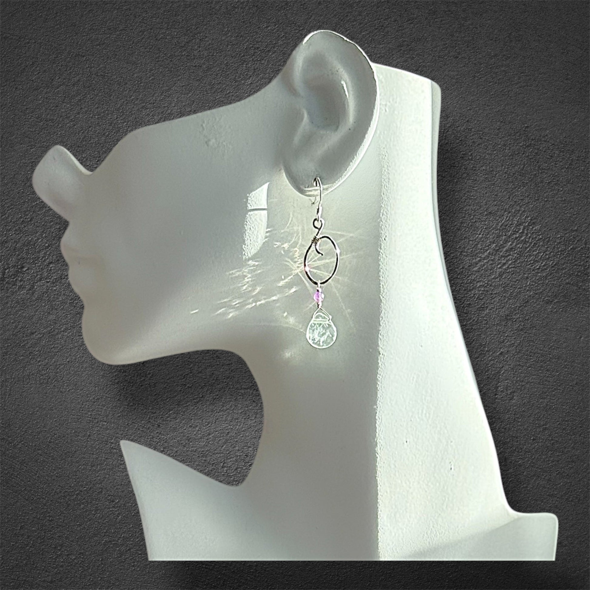 Handmade sterling silver boho statement earrings with green fluorite and amethyst gemstones