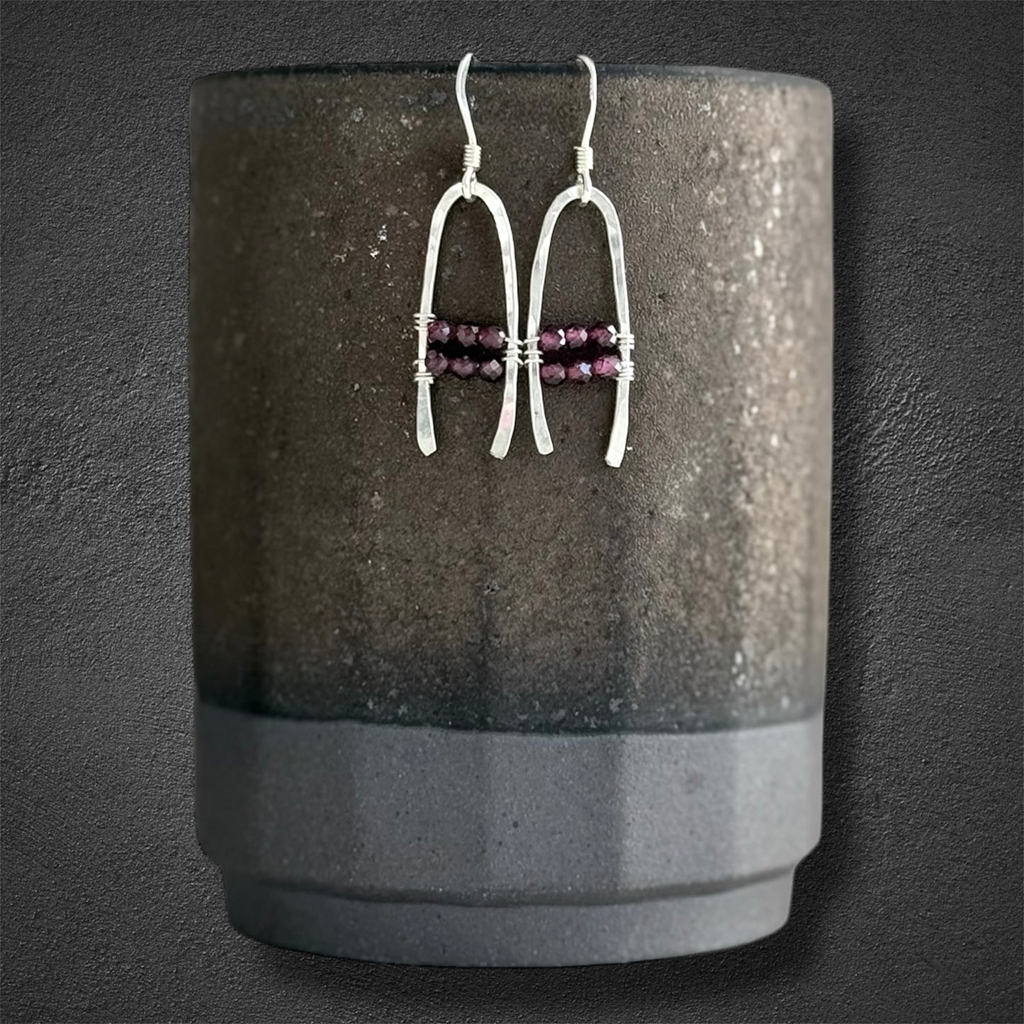Handmade sterling silver boho drop earrings with faceted red garnet gemstones