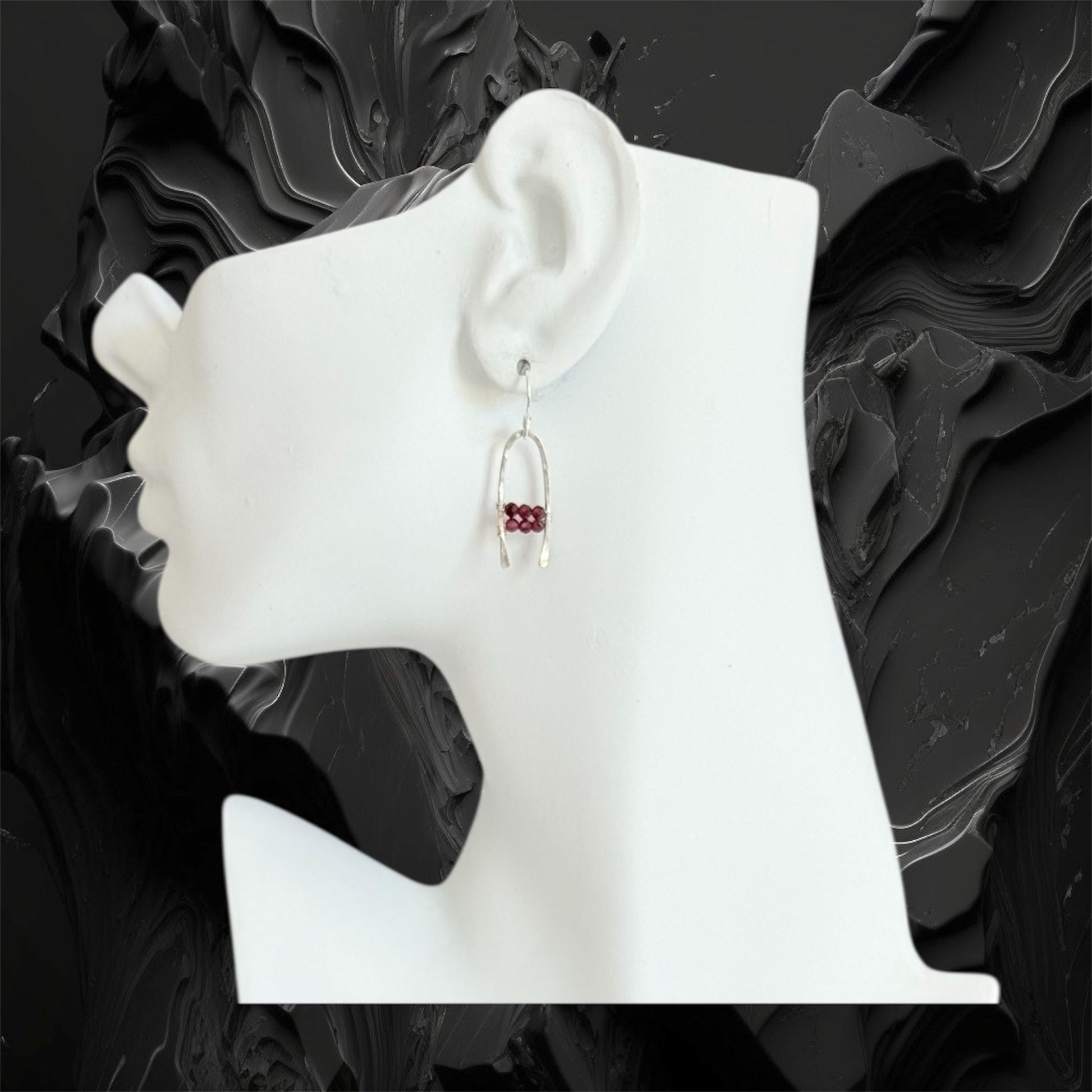 Sterling silver boho statement earrings with red garnet gemstones