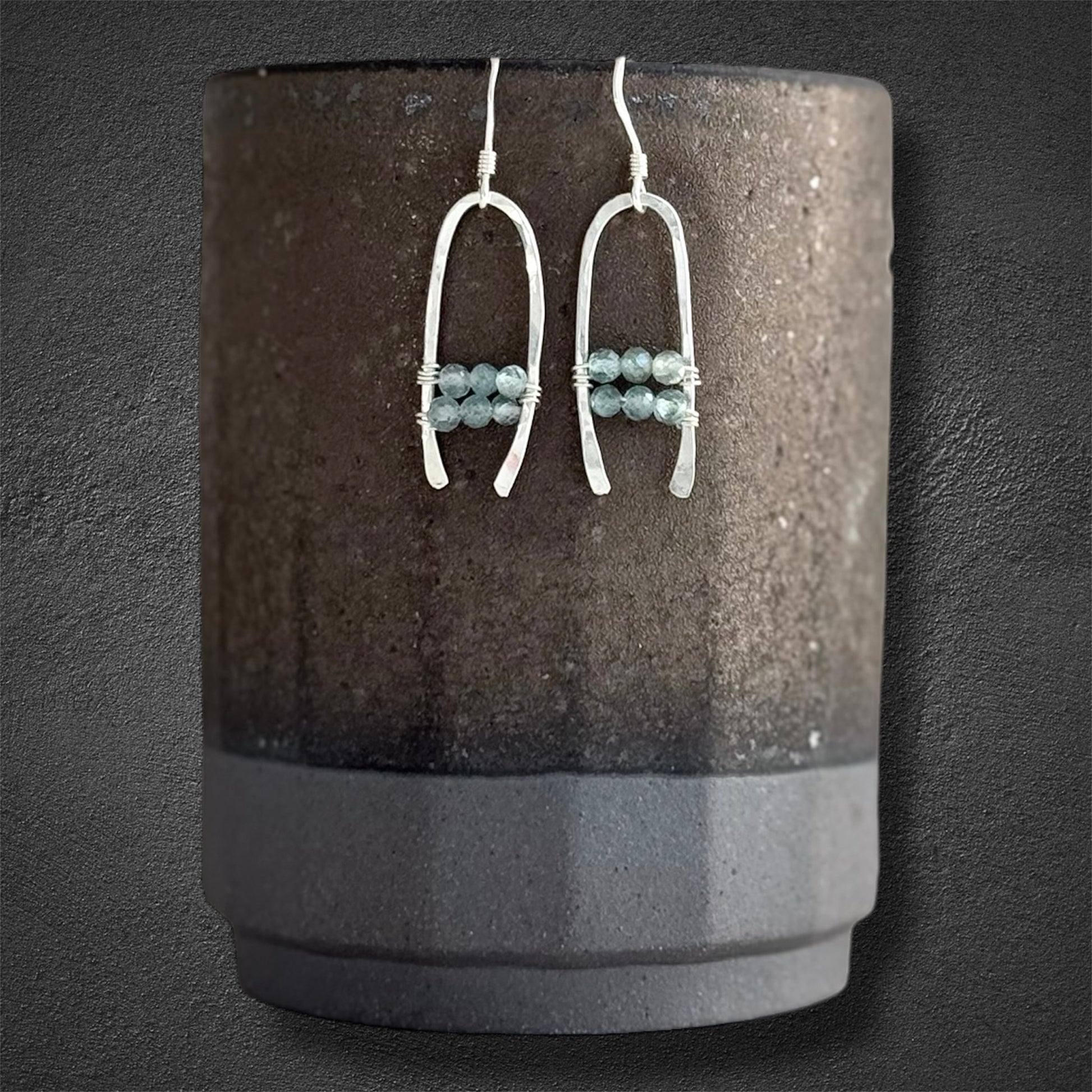Sterling silver and green apatite boho statement earrings