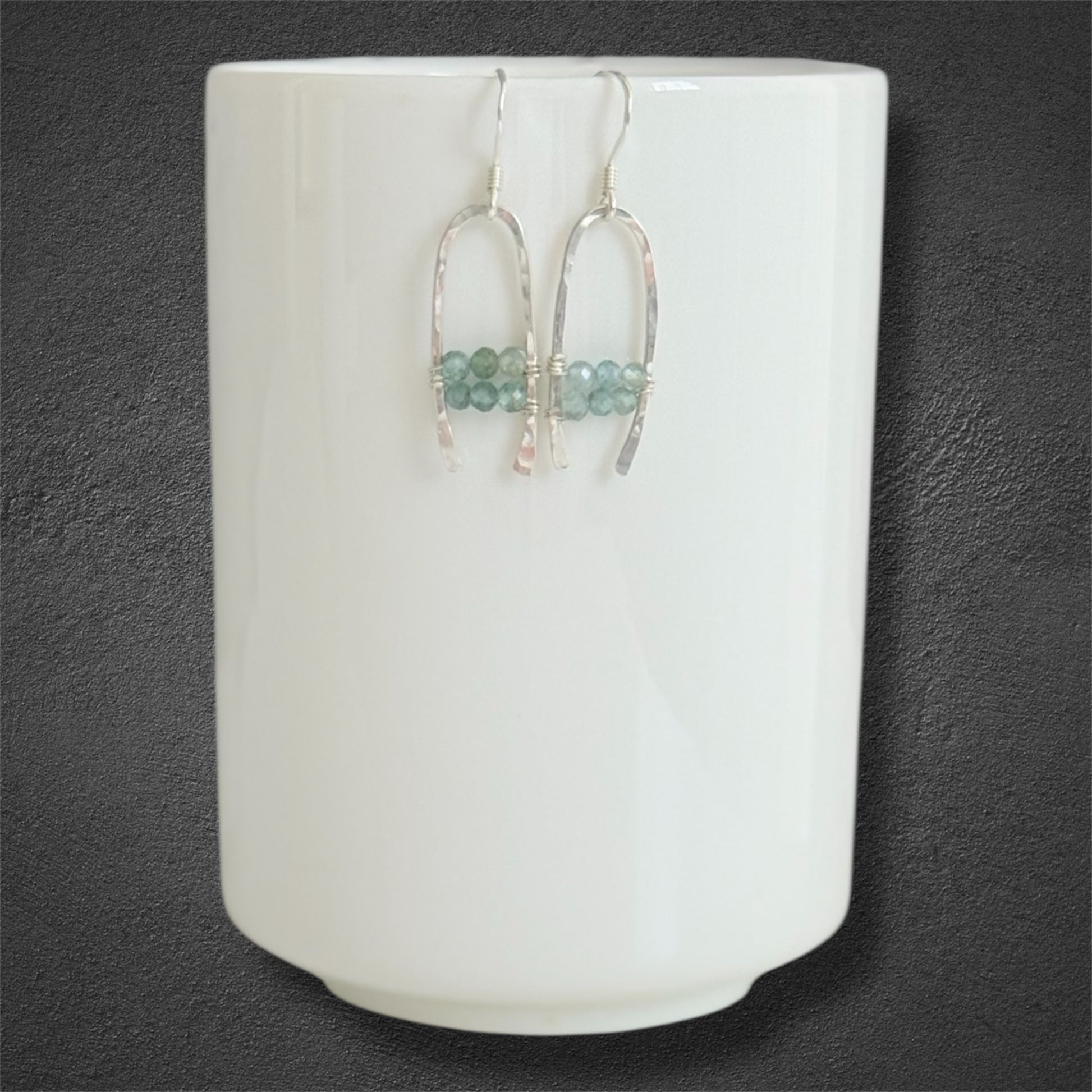Sterling silver and green apatite boho statement earrings