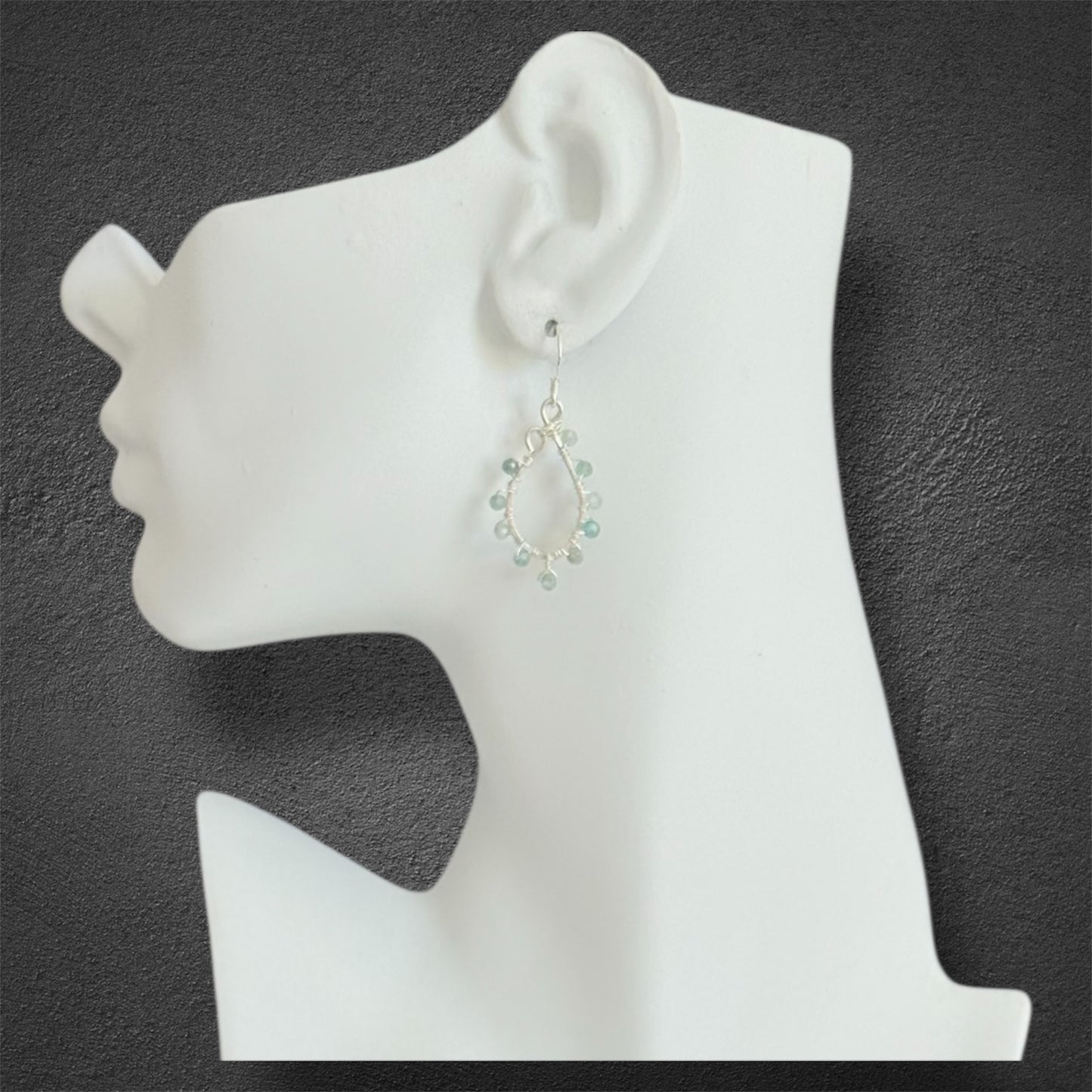 Handmade chandelier earrings with faceted natural green apatite 